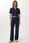 Zippered Crop Modal Top and Bottom Set Lby0047 Dark Blue - 3