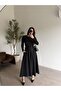 Black Shoulder Pad piece waist gathered dress