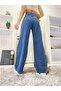 Medium Blue Lycra Super High Waist Loose Jeans Palazzo Trousers. (super High) - 6