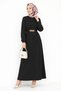 Women's Gold Chain Belt Detailed Crew Neck Twisted Dress - 4