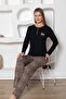 Leopard Print Women's Pajama Set - Bow Embroidered Stretch Fabric 2805Uy - 2