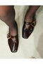 Rosalin Gold Heart Buckle Detailed Blunt Toe Women's Ballerinas - Brown - 4