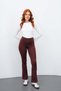 Women's Brown Stretchy Lycra High Waist Gathering Spanish Leggings Pants - 5