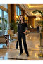 Women's Long Sleeve Front Zipper Pulpayet Detailed Blouse and Pants Two-Piece Set - 3