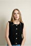 Gold Buttoned Women's Knit Vest - 100% Cotton - 4
