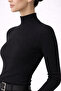 Black Turtleneck Super Thin 100% Organic Cotton Women's Knitwear Sweater - 2