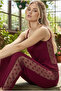 Burgundy Rope Strap Tulle Detailed Viscose Pajama Suit 7769