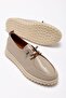 Women's Beige Genuine Leather Laced Orthopedic Ballerinas - 2