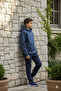 Children's Indigo Hooded Sweatpants Set with Pockets - Bottom Navy Blue - 2