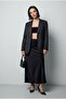 Black Satin Midi Length Stylish Women's Skirt Mg2637