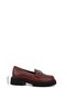 Women's Burgundy Thick Heeled Buckled Genuine Leather Loafer Shoes - 8