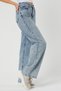 Light Snow Wash High Waist Casual Women's Tube Leg Denim Palazzo Pants - 3