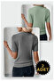 2 Pieces Crew Neck Stretch Fabric Short Sleeve Blouse Gray - Mint - 2