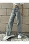Ash Gray Smoked Power Lycra Super High Waist Loose Jeans Palazzo Trousers - 4