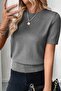 2 Pieces Crew Neck Stretch Fabric Short Sleeve Blouse Gray - Mint - 7