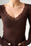V-Neck Lace Detailed Soft Blouse - 3