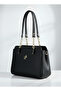 Black 5-Compartment Women's Bag with Chain Hand Strap and Detailed Shoulder Strap - 6