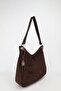 Women's Brown Suede Charm Detailed Zipper Closure Hand and Shoulder Bag Toli - 3