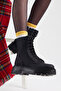 Women's Black Skin Poly Sole Comfortable Fit Lace Up Boots