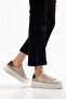 Women's Beige Patent Leather Poly Sole Leopard Patterned Lace-Up High Sneakers - 4