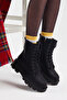 Women's Black Skin Poly Sole Comfortable Fit Lace Up Boots - 2