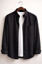 Men's Black Plus Size Shirt Striped Long Sleeve Wide Cut with Pockets