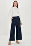 Wide Leg Fabric Navy Blue Trousers P-0013