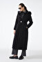 Fur Detailed Hooded Long Inflatable Black Coat 12765 - 3