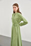Hakim Collar Belted Long Green Dress 0400 - 5
