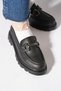 Yevela Women's Loafer Ballerina Black Skin with Snap Buckle - 4