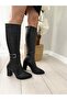 Women's lamor side zipper below knee boots black leather - 5