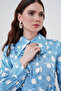 Polka Dot Patterned Shirt Collar Blue Dress 0401 - 2