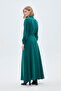 Button Detailed Pleated Long Emerald Dress 0441 - 5
