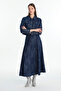 Shirt Collar Buttoned Jacket Skirt Double Navy Blue Suit 1705 - 3