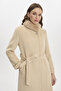Fur Collar Belted Long Coat Beige 13631 - 4
