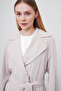 Double-Breasted Collar Belted Waist Giy Çık Beige 13490 - 2