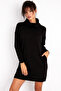 Women's Black Degaje Collar Mini Knit Dress Be286