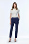 Narrow Leg Elastic Waist Fabric Navy Blue Trousers 0148 - 4