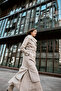 Fur Collar Zipper Detailed Leather Stone Trench Coat 13527