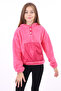 Pink Girl's Oversized Hooded Snap Pocket Low Shoulder Plush Sweatshirt - Paneled