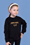 Black Girl's Relaxed Fit Crew Neck Drop Shoulder Printed Sweatshirt - 2 Thread