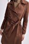Double Breasted Collar Button Detailed Brown Trench Coat 13548 - 2