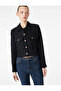 Buttoned Long Sleeve Tweed Jacket with Pockets - 2