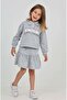 Girl's 2-Piece Set Printed Polo Neck Buttoned Off-Shoulder Sweatshirt & Layered Drawstring Skirt - 5