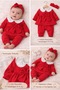 Hospital Discharge Red Bowknot Lace Apron Bandana Set 100% Organic Interlock 40/1 Cotton Fabric - 3