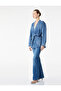 Slim Fit High Waist Cotton Spanish Flare Denim Trousers - Flare Jeans - 2