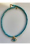 Blue Glass Bead And Porcelain Eye Charm Necklace - 3