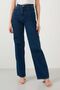 Talya Casual Lycra 90's Non-Fading Navy Blue High Waist Wide Leg Denim Palazzo Trousers - 5