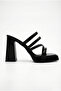 Women's Special Design Platform Heeled Black Patent Leather Evening Dress Slippers