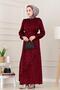 Floor Detailed Eflan Satin Evening Dress-Burgundy